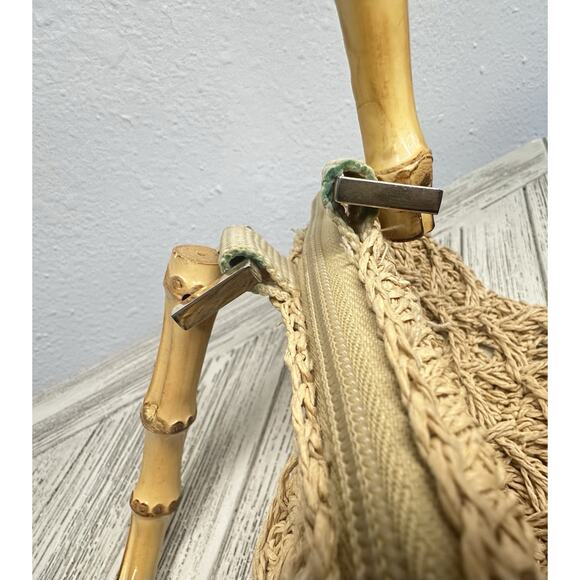 Woven Straw Purse With Bamboo Handles And Attached Coin Purse Charter Club - Picture 8 of 9